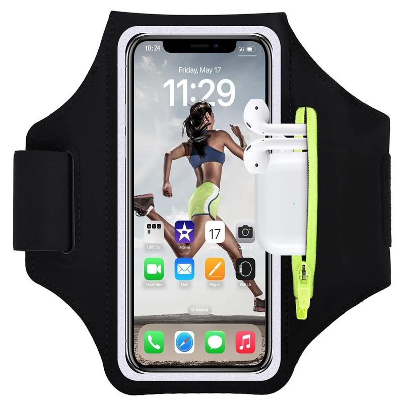 Running Armband, Sports Phone Holder for iPhone 15 14 13 12 11 Pro Max Plus, Galaxy S24 S23 S22 S21, Fitness Workout Armband Protective Case with Earphones Pocket & Card Slot, Phone Accessories