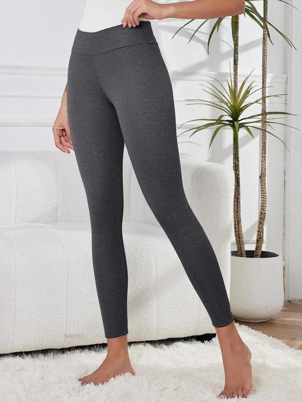 Women's Solid High Waist Thermal Lined Sports Leggings, Sporty Comfy Breathable Skinny Pants for Yoga Gym Workout Running, Ladies Sportswear for Fall & Winter