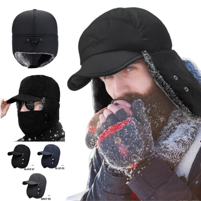 Winter Essentials Warm Hat, Thicken Faux Fur Outdoor Sports Hat with Removable Face Mask, Outdoor Sports