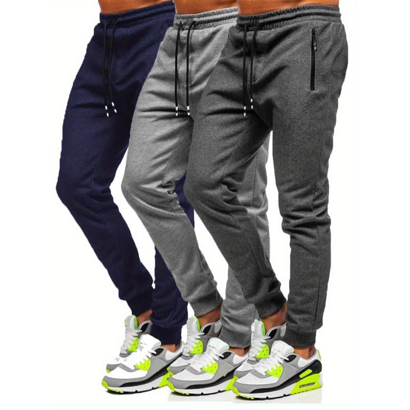 3 Pcs Cotton Slim Fit Men Jogger Sweatpants with Elastic Drawstring, Zipped Pockets for Gym Running Workout