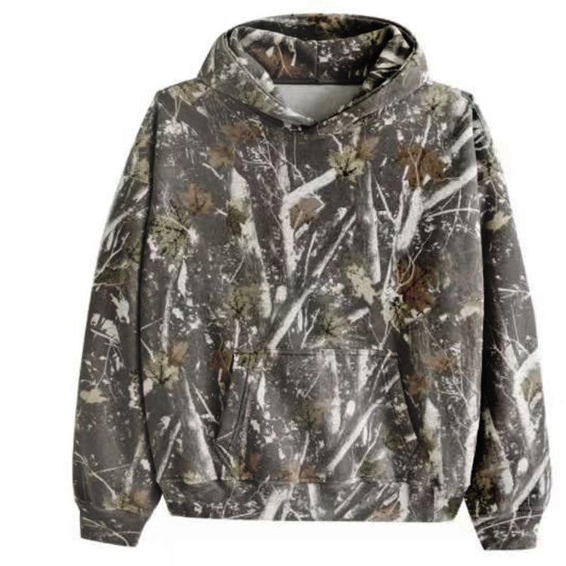 2024 Unisex Oversized Camo Fleece Hoodie Long Sleeve Drop Shoulder Hooded Sweatshirt Pullover With Pocket,Printed MapleLeaf Fashion Clothing Menswear