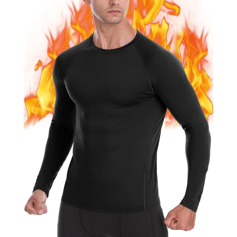 Mens rmal Compression Shirts, Warm Long Sleeve Fleece Lined Tops Athletic Base Layer for Running Cold Weather