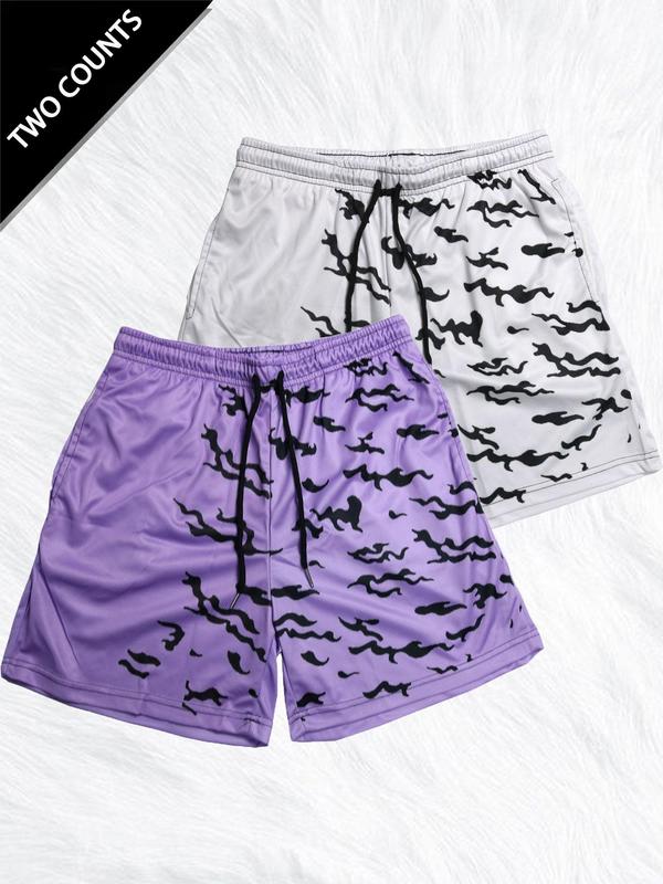 Sporty Men's All Over Print Drawstring Waist Sports Shorts, Gym Shorts Athletic Shorts, Regular Fit Casual Elastic Waist Track Shorts for Summer, Gym Shorts, Men's Gym Clothes Sportswear for Running Basketball