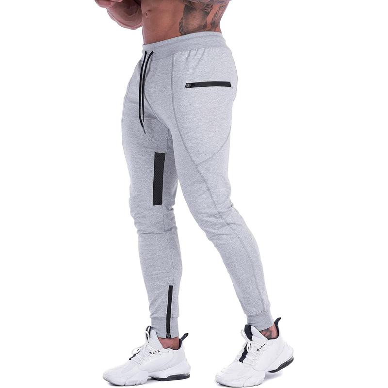 Mens Joggers Sweatpants Slim Fit Workout Training Thigh Mesh Gym Pants with Zipper Pockets