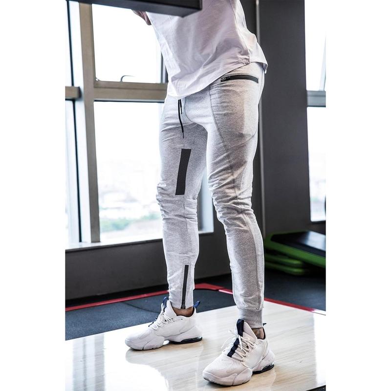 Mens Joggers Sweatpants Slim Fit Workout Training Thigh Mesh Gym Pants with Zipper Pockets