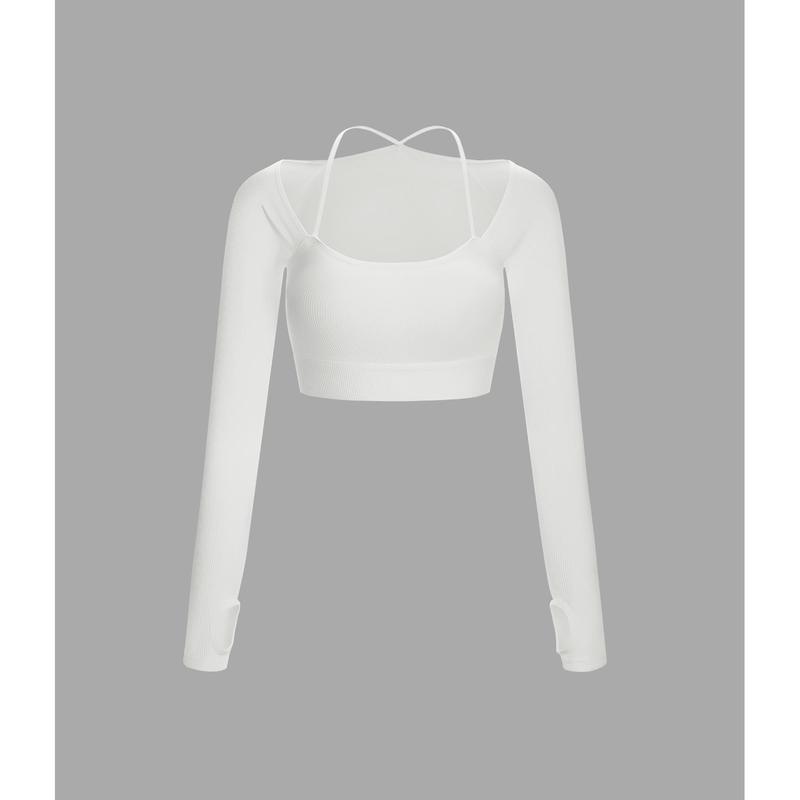 Halara Ribbed Halter Strap Thumb Hole Cropped Yoga Sports Top