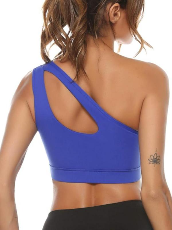 Sporty Women's Plain Cut Out One Shoulder Sports Bra, Solid Color Breathable Comfortable Sports Lingerie Top, Ladies Sportswear for Workout Yoga