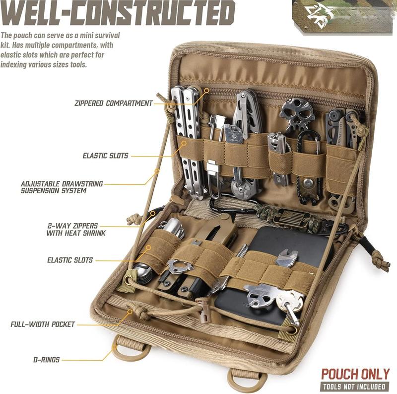 Tactical Folding Admin Pouch, Molle Tool Bag of -Cut Design, Utility Organizer EDC Medical Bag Modular Pouches Tactical Attachment Waist Pouch Include U.S Patch