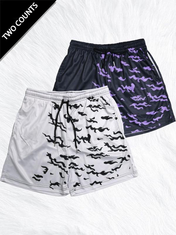 Sporty Men's All Over Print Drawstring Waist Sports Shorts, Gym Shorts Athletic Shorts, Regular Fit Casual Elastic Waist Track Shorts for Summer, Gym Shorts, Men's Gym Clothes Sportswear for Running Basketball