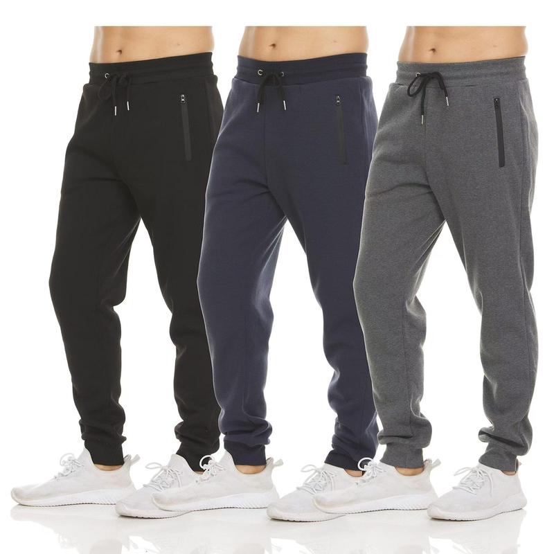 3-Pack Men's Slim Fit Fleece Lined Joggers Sweatpants with Heat Seal Zipper Side Pockets