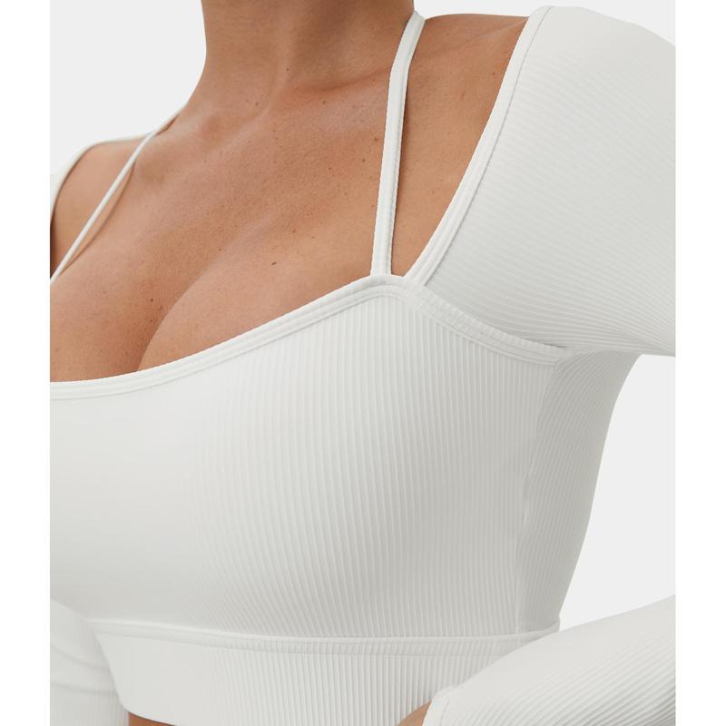 Halara Ribbed Halter Strap Thumb Hole Cropped Yoga Sports Top