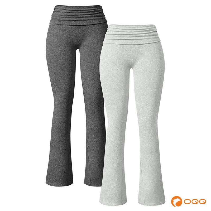 OQQ-Nine cents Women's 2 Piece Yoga Pants Ribbed Ruched Seamless Workout High Waist Flare Leggings Bottom