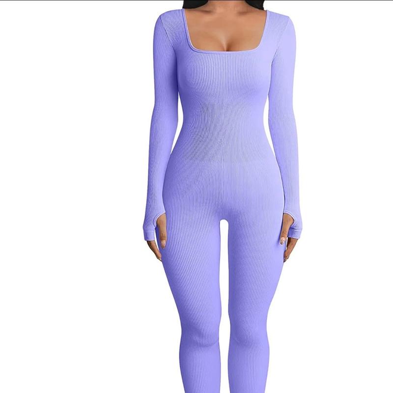 Women control yoga jumpsuit workout Ribbed Long Sleeve Sport Jumpsuit