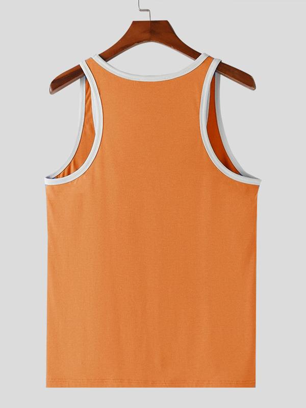 Men's Contrast Binding U Neck Tank Top, Loose Casual Sleeveless Top for Summer, Men's Clothes for Gym Workout Running