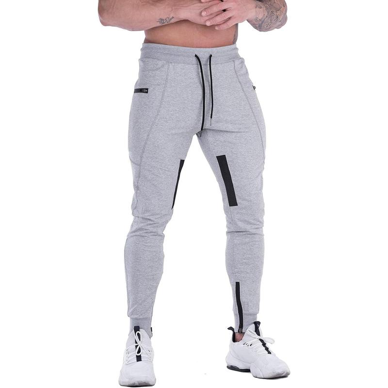 Mens Joggers Sweatpants Slim Fit Workout Training Thigh Mesh Gym Pants with Zipper Pockets