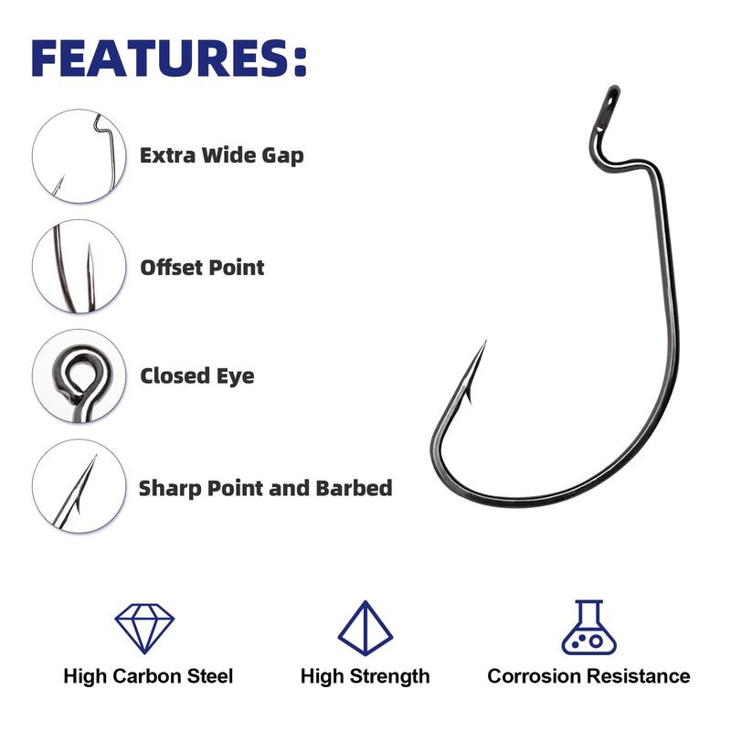 Stainless Steel Fishing Hooks, 100pcs Wide Gap 2X Strong Senko Bait Texas Rig Jig Fish Hooks for Bass Trout Saltwater Freshwater, Fishing Accessories, Fishing Equipment, Christmas Gift