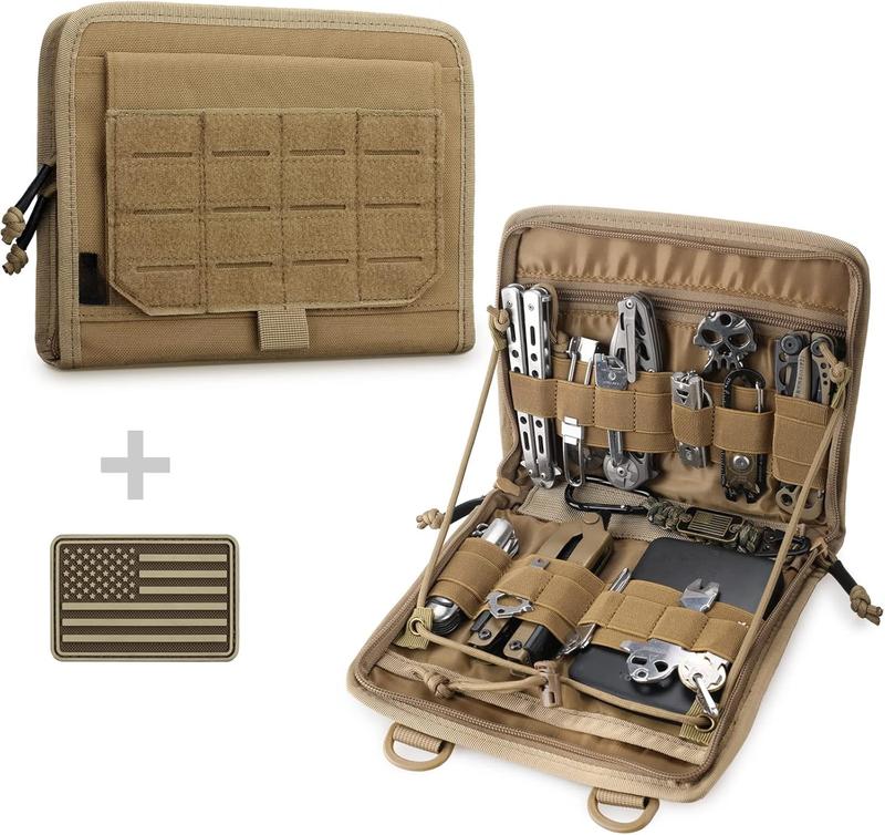 Tactical Folding Admin Pouch, Molle Tool Bag of -Cut Design, Utility Organizer EDC Medical Bag Modular Pouches Tactical Attachment Waist Pouch Include U.S Patch