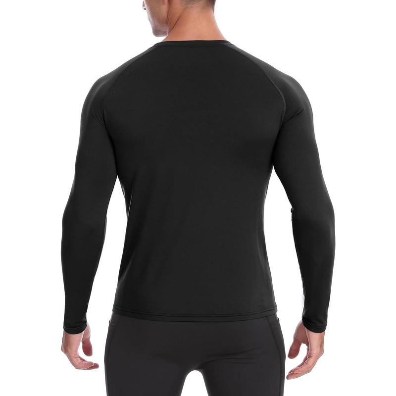 Mens rmal Compression Shirts, Warm Long Sleeve Fleece Lined Tops Athletic Base Layer for Running Cold Weather