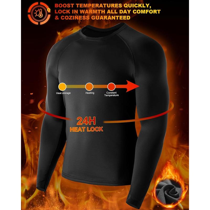 Mens rmal Compression Shirts, Warm Long Sleeve Fleece Lined Tops Athletic Base Layer for Running Cold Weather