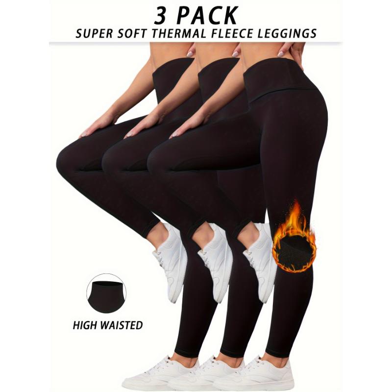 3pcs Women's High-Waisted Thermal Fleece Leggings - Soft, Warm & Stretchy Yoga Pants for Winter Workouts, for Winter