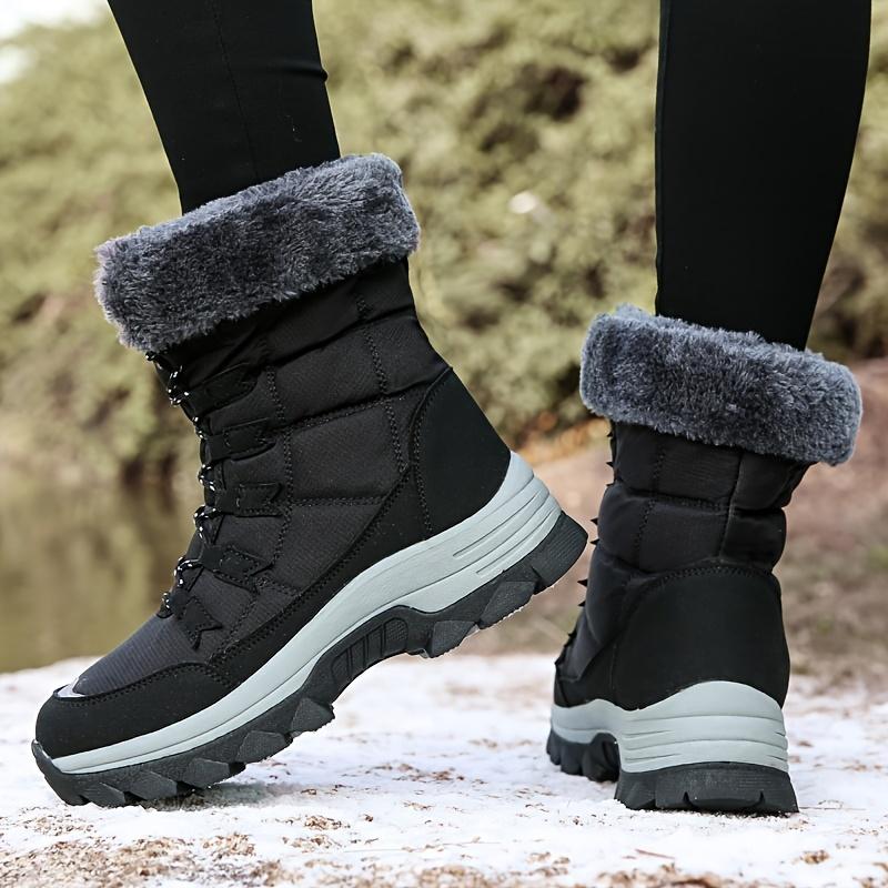 Warm Fleece Lined Women's Winter Mid Calf Boots, Anti-slip Outdoor Hiking Boots, Lace-up Snow Boots