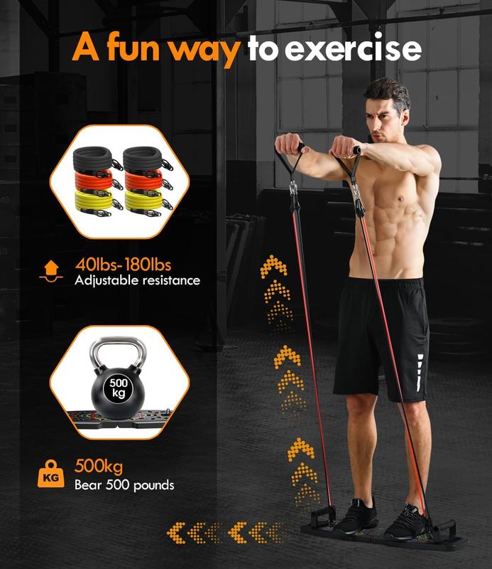 Push Up Board,Home Gym,Portable Exercise Equipment,Pilates Bar & 20 Fitness Accessories with Resistance Bands