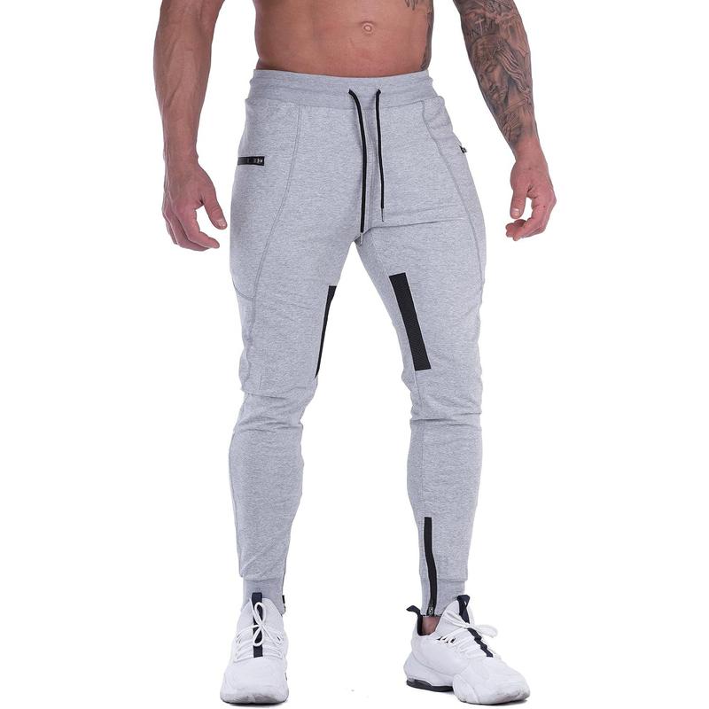 Mens Joggers Sweatpants Slim Fit Workout Training Thigh Mesh Gym Pants with Zipper Pockets