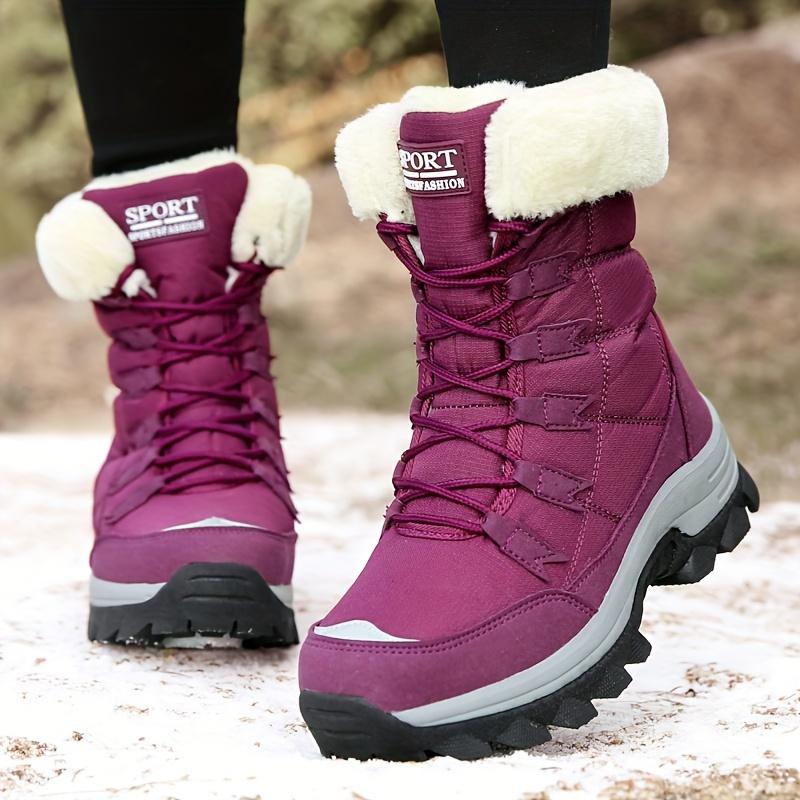 Warm Fleece Lined Women's Winter Mid Calf Boots, Anti-slip Outdoor Hiking Boots, Lace-up Snow Boots