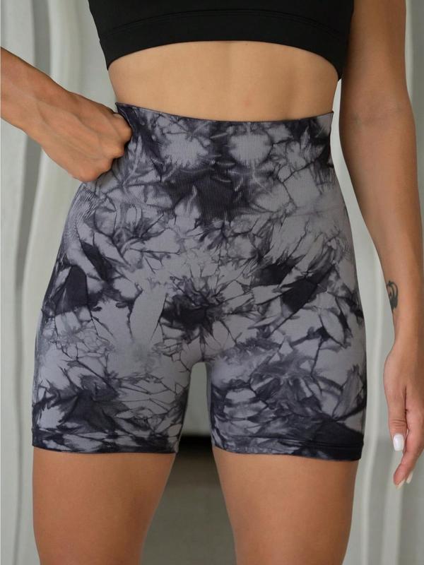 Women's Tie Dye Print Ruched High Waist Sports Gym Shorts, Casual Comfy Breathable Seamless Skinny Shorts for Yoga Gym Workout Running, Short Leggings, Summer Biker Shorts, Ladies Sportswear for All Seasons, Workout Outfits