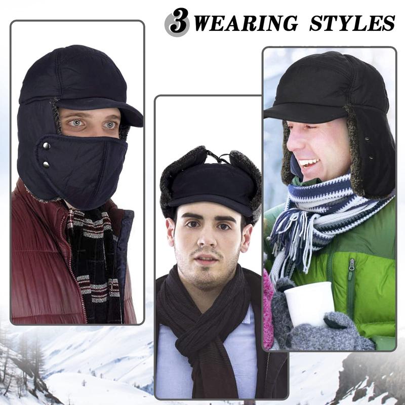 Winter Trapper Hat for Men Women 3-in-1 Warm Hat with Ear Flaps Removable Windproof Mask Cold Weather Ushanka Hat for Outdoor Skiing Cycling Hunting