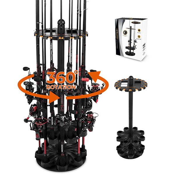 KastKing V16 Fishing Rod Rack With Rotating Base AND KastKing White Patented V15 Vertical Fishing Rod Holde- Fishing Pole Rack Holds Up to 15 Fishing Rods or Combos, Lightweight and Durable ABS Construction, Space-Saving Fishing Rod Holders for Garage