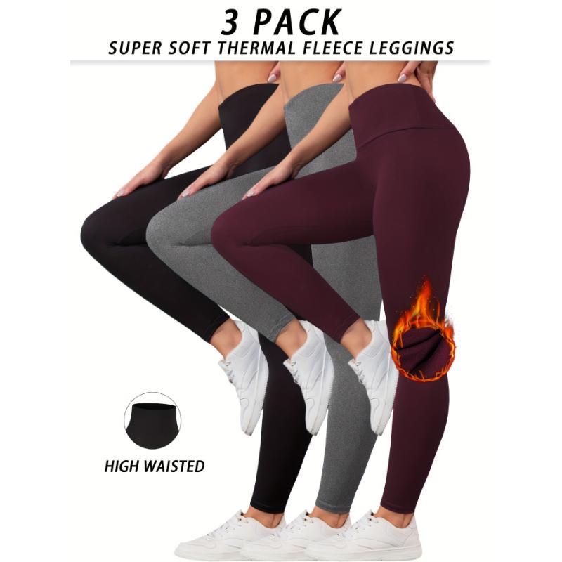 3pcs Women's High-Waisted Thermal Fleece Leggings - Soft, Warm & Stretchy Yoga Pants for Winter Workouts, for Winter