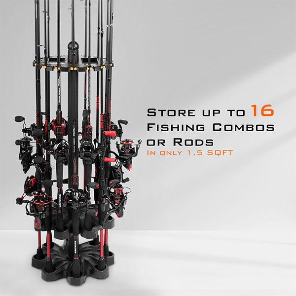 KastKing V16 Fishing Rod Rack With Rotating Base AND KastKing White Patented V15 Vertical Fishing Rod Holde- Fishing Pole Rack Holds Up to 15 Fishing Rods or Combos, Lightweight and Durable ABS Construction, Space-Saving Fishing Rod Holders for Garage