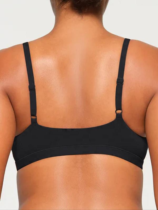 Women's Solid Wireless Sports Bra, Breathable Comfortable Adjustable Strap Seamless Sports Bra, Ladies Sportswear for Indoor Outdoor Wear