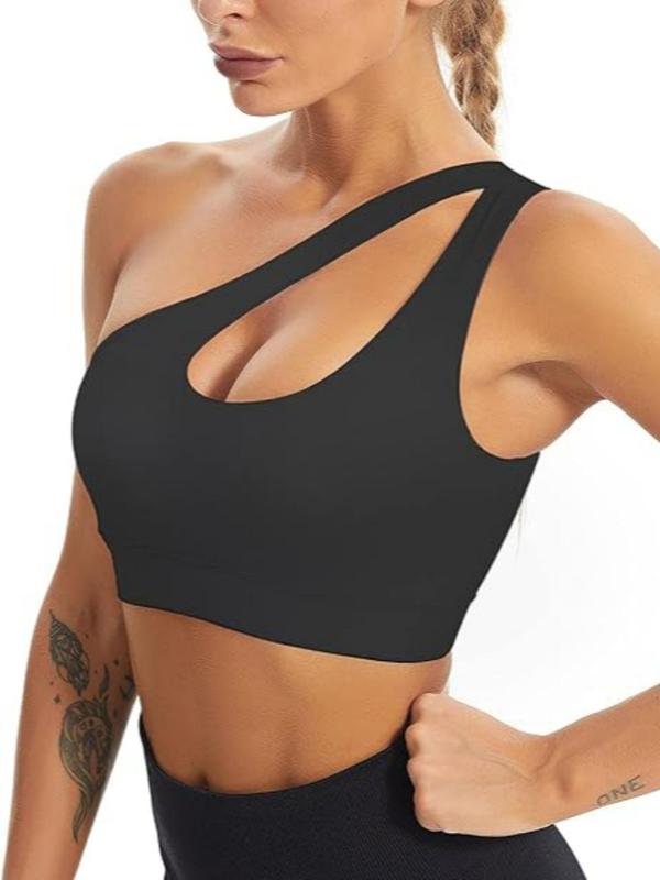 Sporty Women's Plain Cut Out One Shoulder Sports Bra, Solid Color Breathable Comfortable Sports Lingerie Top, Ladies Sportswear for Workout Yoga