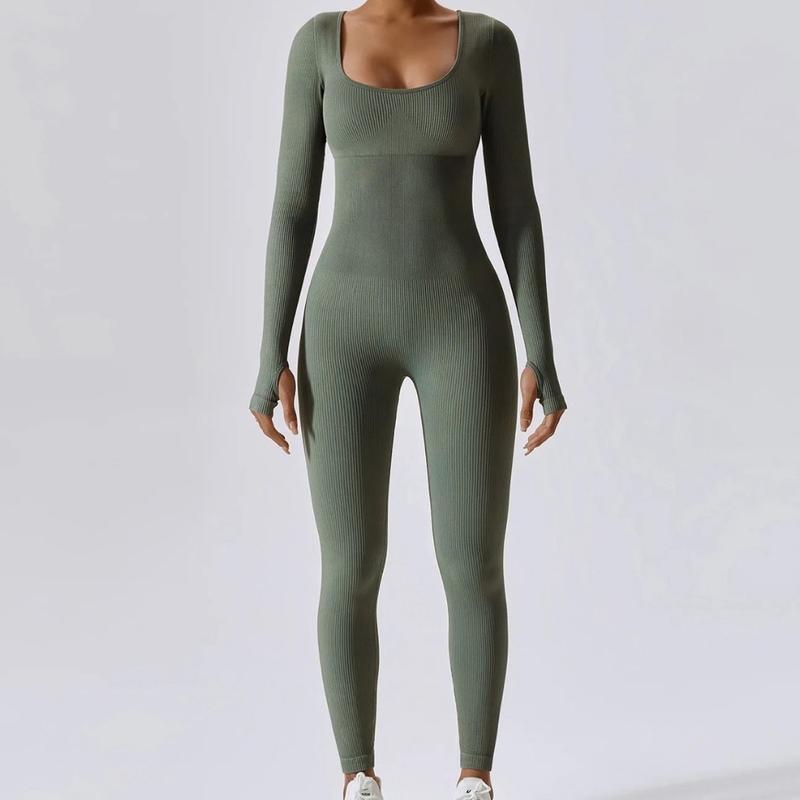 Women control yoga jumpsuit workout Ribbed Long Sleeve Sport Jumpsuit