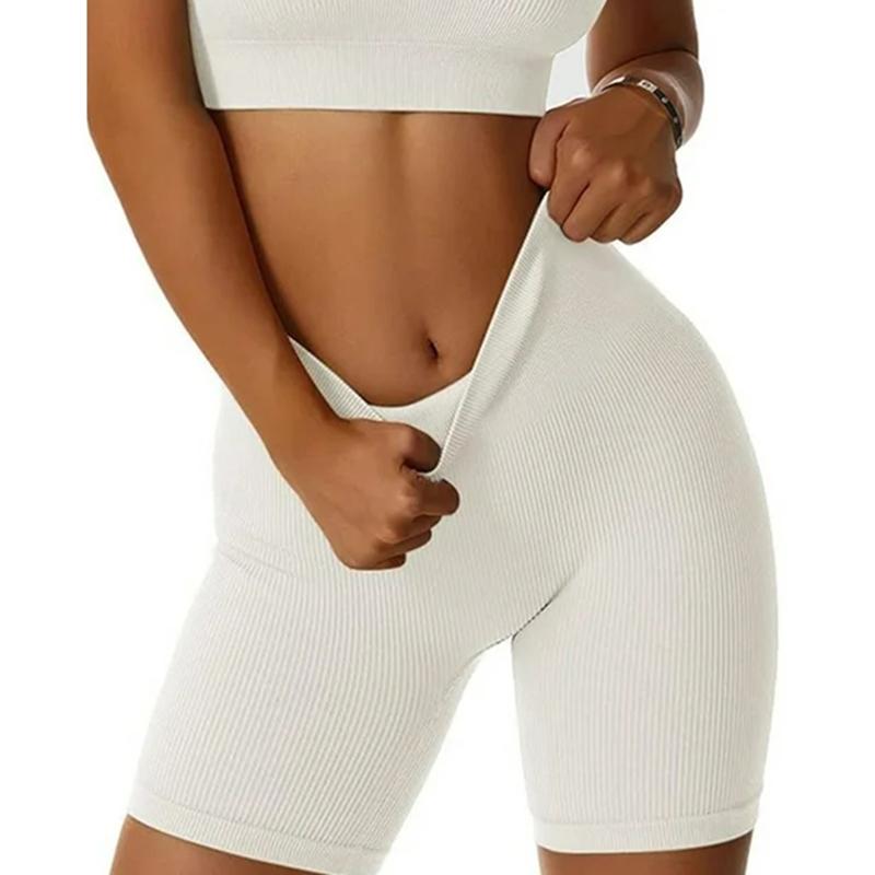 Women Yoga Shorts Ribbed Seamless Workout High Waist Shorts Gym Leggings