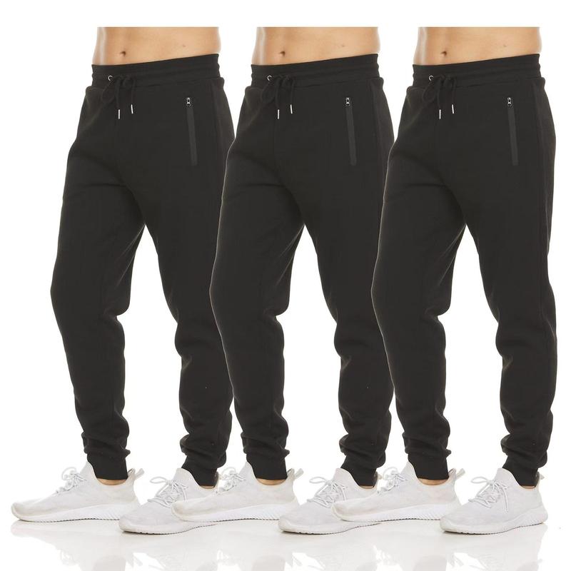 3-Pack Men's Slim Fit Fleece Lined Joggers Sweatpants with Heat Seal Zipper Side Pockets