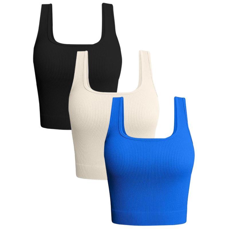 Women's Gym Solid Vest Bra Tank Tops Ribbed Seamless Workout Ladies Sportwear Clothes Yoga Crop Tops ,Women's Summer Outfits  Sport &Outdoor Clothing