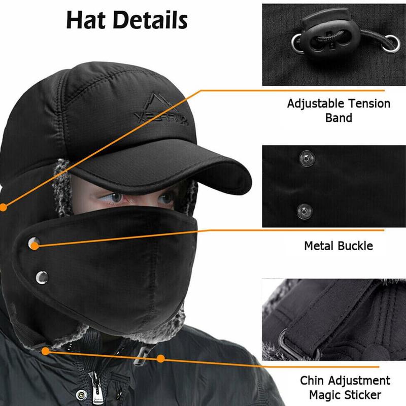 Winter Trapper Hat for Men Women 3-in-1 Warm Hat with Ear Flaps Removable Windproof Mask Cold Weather Ushanka Hat for Outdoor Skiing Cycling Hunting