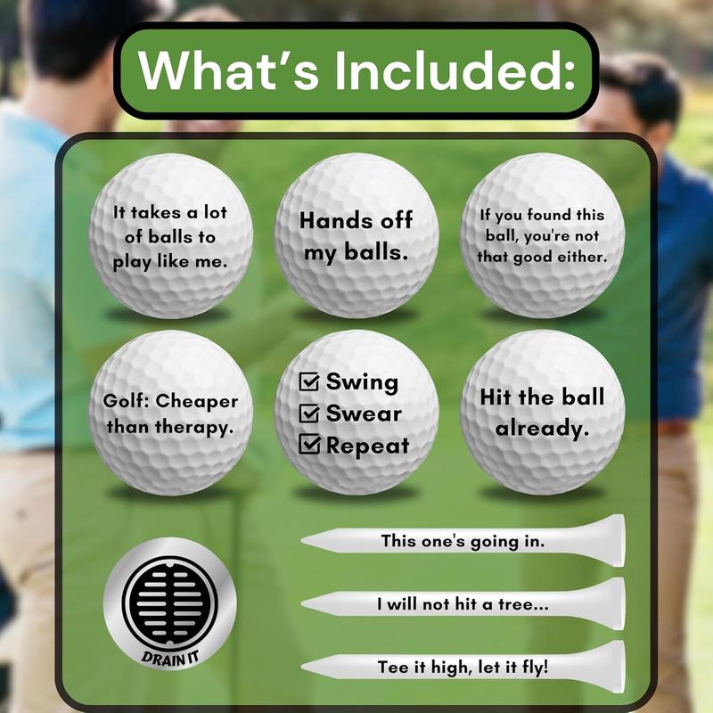 Funny Golf Ball Gift Set, Funny Golf Gifts for Men - Golf Balls for Dad, Mom, and Golfers - includes 6 Balls, 3 Tees, and 1 Marker