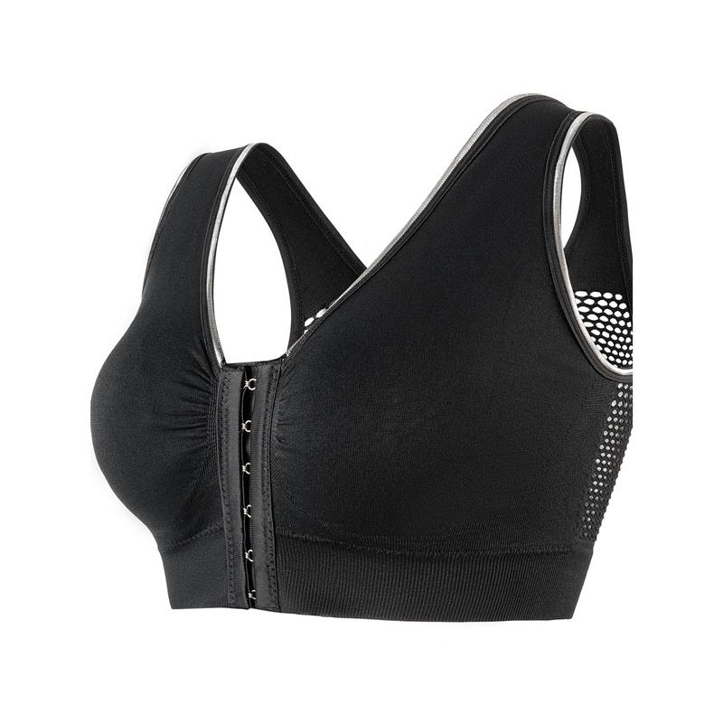 Women's Sports Bra - Plus Size Buckle Open Front Solid Breathable Mesh Wireless Thin Fitness Yoga Running Bra, Light Support - For Women - Suitable for Yoga, Running, Fitness - Perfect Gift for Active Women