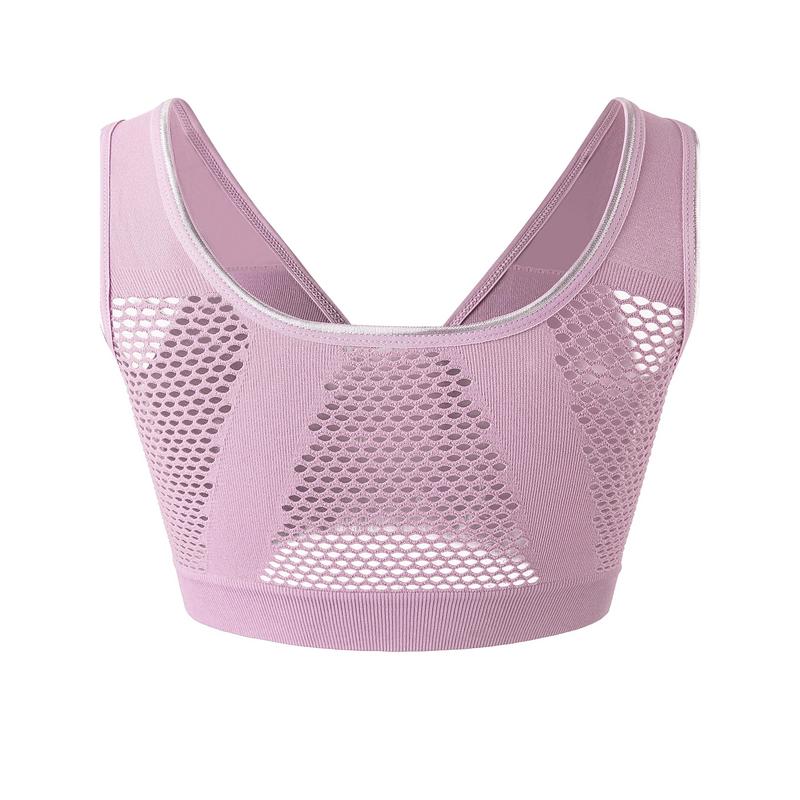 Women's Sports Bra - Plus Size Buckle Open Front Solid Breathable Mesh Wireless Thin Fitness Yoga Running Bra, Light Support - For Women - Suitable for Yoga, Running, Fitness - Perfect Gift for Active Women