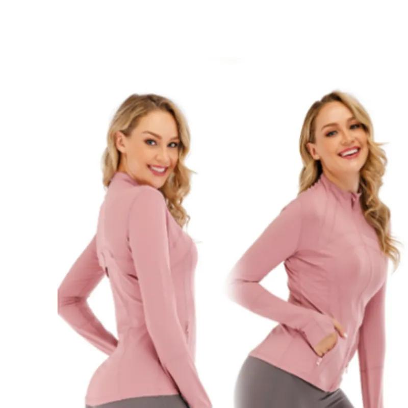 Define Jacket With Real Logo Women's Yoga long sleeves Shaping Waist Tight Fitness Jogging Sportswear