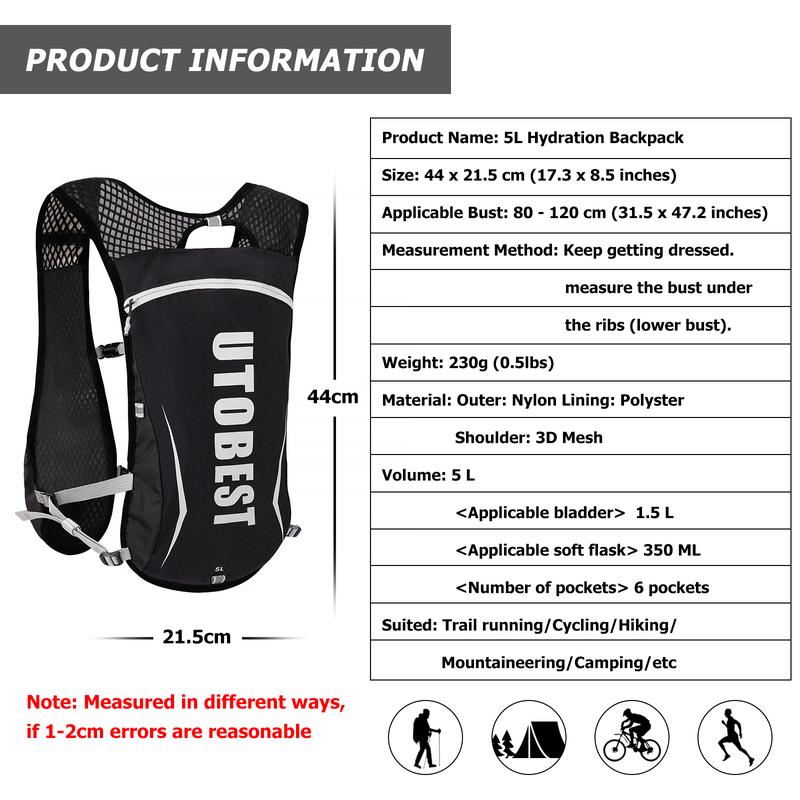 UTOBEST Running Vest for women and men athletic, 5L capacity multifunction lightweight Breathable  running hydration vest ,train for running bicycle hiking cycling vest reflector