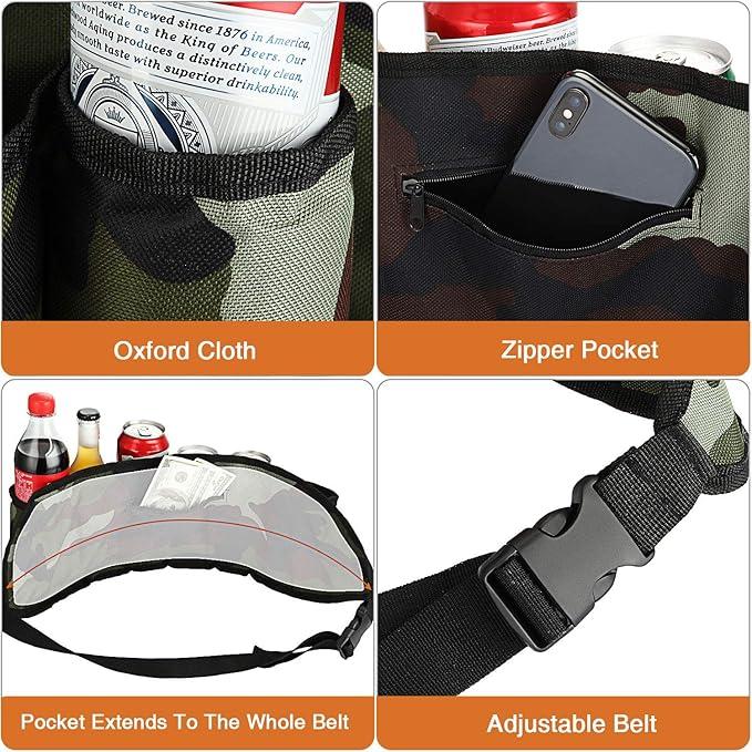 Beer Belt Holster Beer Soda Bottle Holder Belts Drink Can Holder Adjustable Waist Pack Bag Holds 6 Cans Perfect for Parties Picnics Hiking