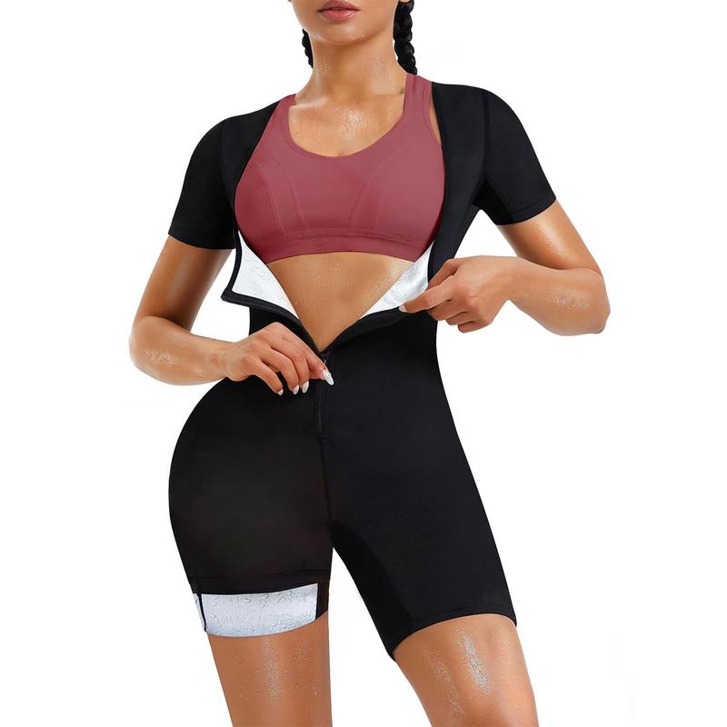 Women's Solid Zipper Front Sports Romper, Sporty Comfy Tummy Control Shaper, Ladies Sportswear for Indoor Outdoor Wear