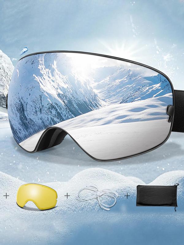 Unisex Sport Ski Goggles, OTG Outdoor Ski Goggles with Replacement Lens, UV 400 Protective Skiing Sunglasses, Sports Eyewear for Men & Women