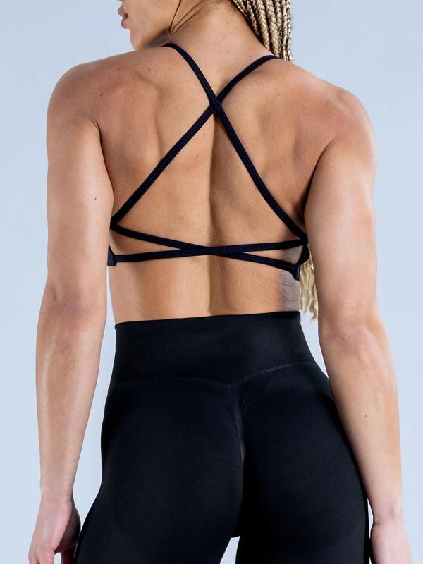 Women's Solid Criss Cross Crop Top & High Waist Shorts Tracksuit Set, Sporty Casual Breathable Comfortable Outfits for Yoga Gym Workout Running, Ladies Sportswear for All Seasons