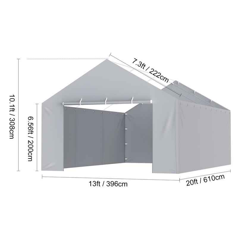 VEVOR Carport Replacement Canopy Cover Side Wall 13 x 20 ft, Garage Tent Shelter Tarp Heavy-Duty Waterproof & UV Protected, Easy Installation with Ball Bungees,Grey (Top and Frame Not Included)